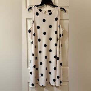 Polka Dot Sleeveless Dress - Black and White A-Line Size L